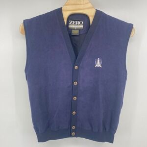Zero Restriction Golf Vest Mens L Navy Blue Button Front Poly Suede